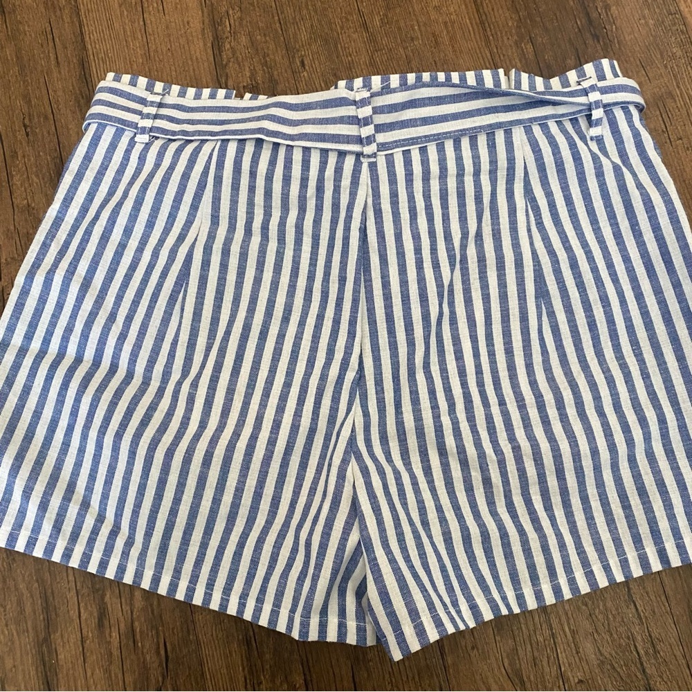 Love Tree Blue and White Striped High Waist Shorts - Picture 3 of 7